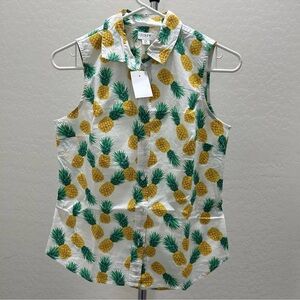 J Crew Factory Pineapple Fruit Sleeveless Cotton Poplin Shirt Women’s Sz X-Small